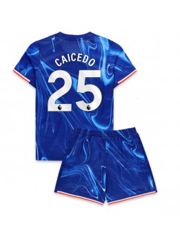 Billige Chelsea Moises Caicedo #25 Hjemmedraktsett Barn 2024-25 Kortermet (+ Korte bukser)